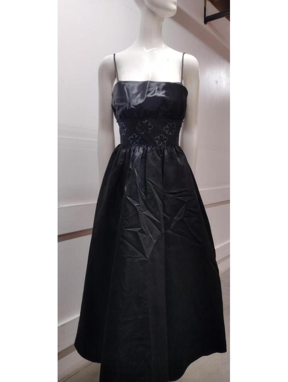 Vintage Gunne Sax Bow Back Black Lace Heavy Satin Cocktail Dress Petite Wiast 24